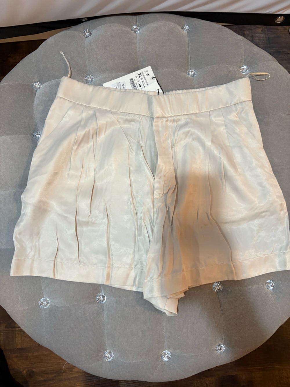 Zara Cream Satin-Look Shorts